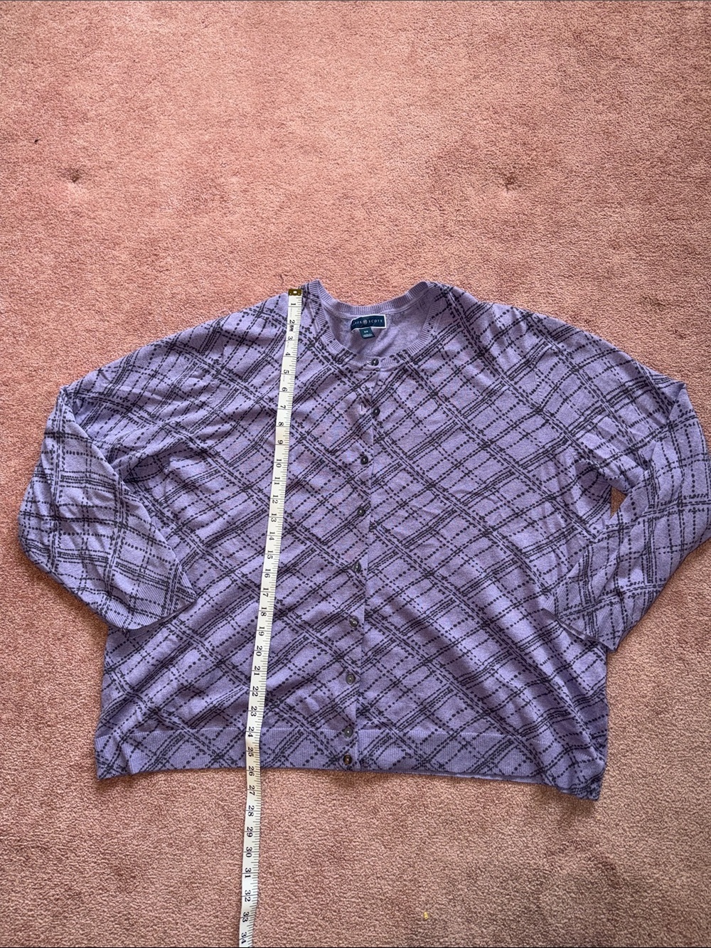 Karen Scott Lavender Plaid Button-Front Sweater